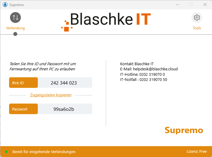 BIT Supremo Fernwartung Screen